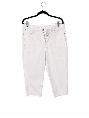 Kim Rogers White Capri Pants Women's Size 14 Stretch Cropped Denim Casual